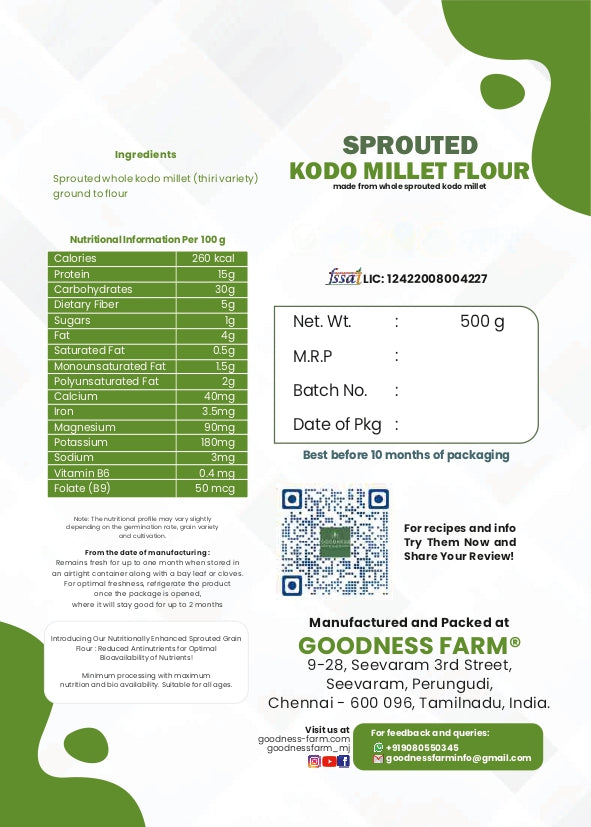 Sprouted Kodo Millet Flour (500 G)