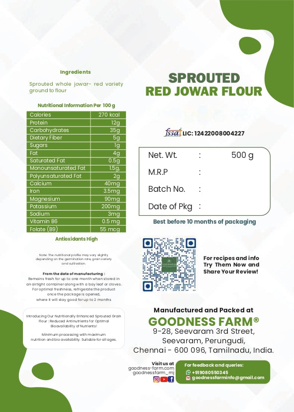 Sprouted Red Jowar Flour (500 G)