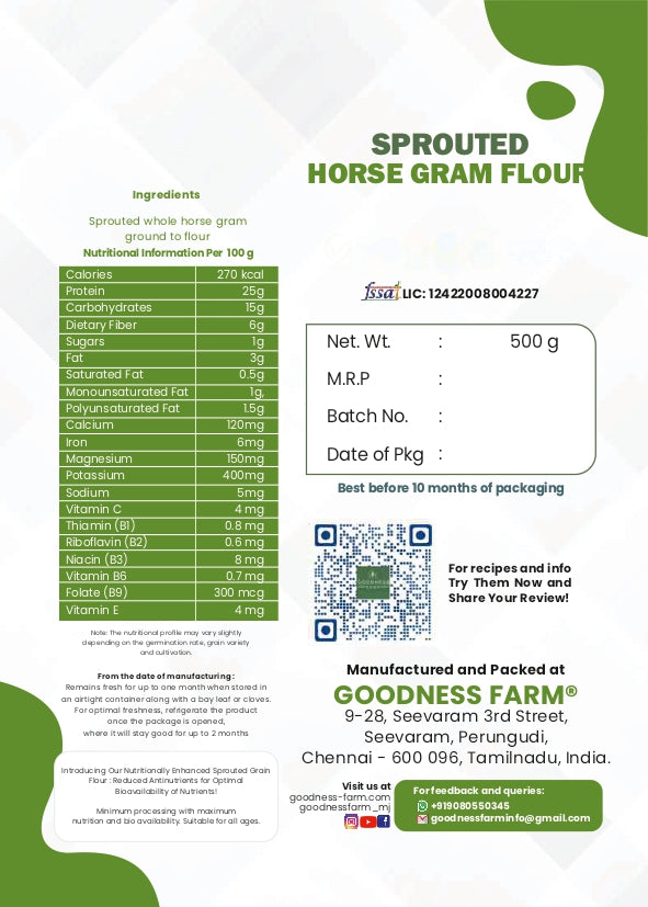 Sprouted Horse Gram Flour (500 gms), Organic
