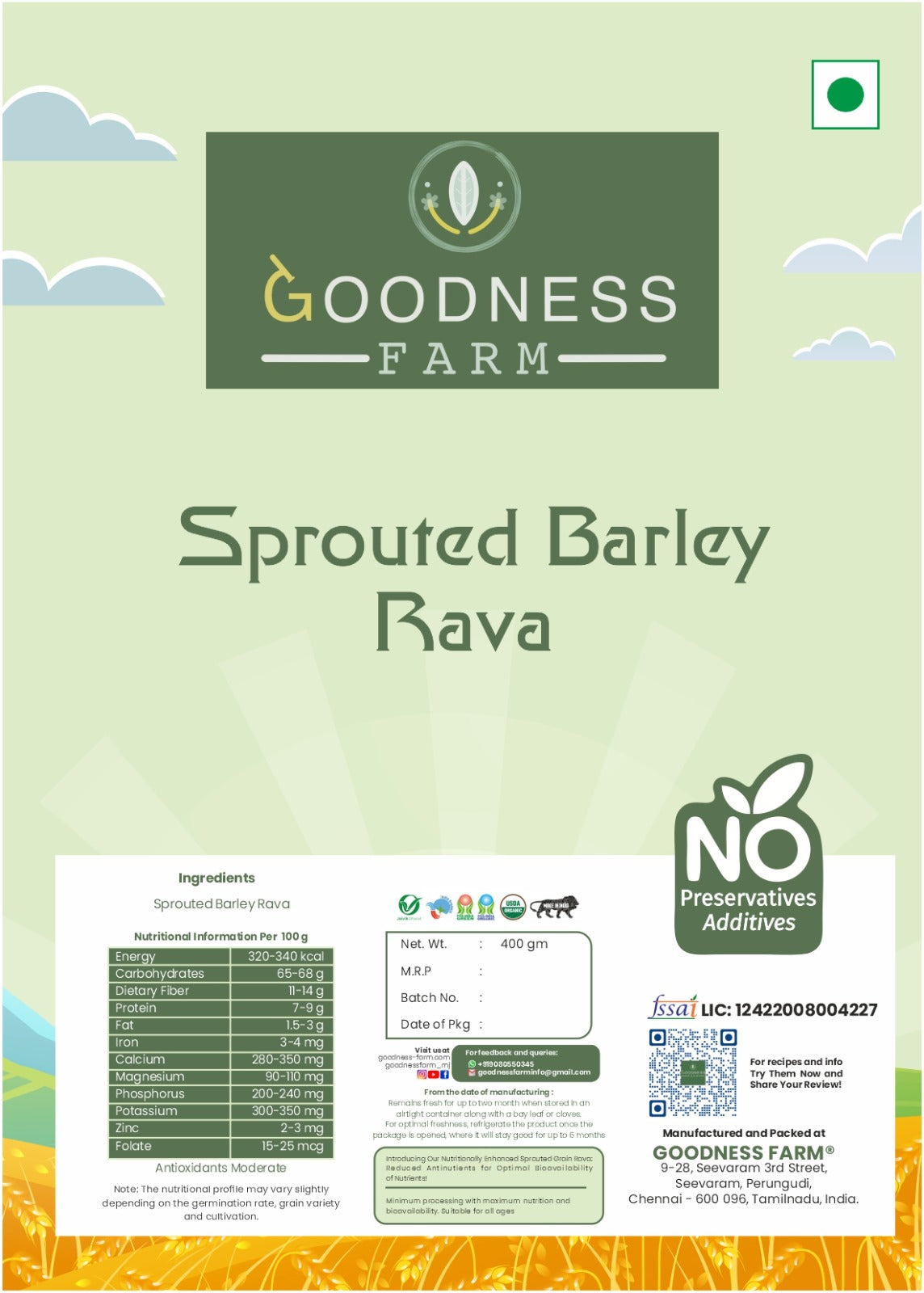 Barley Sprouted Dalia, Organic (400 G)