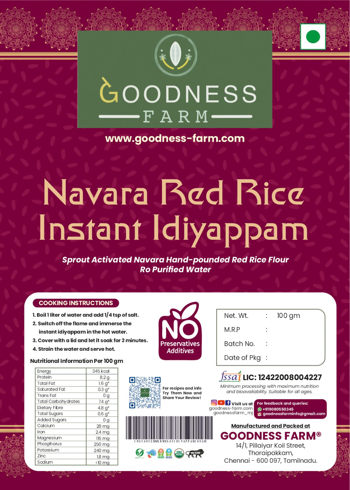Instant Idiyappam Navara Red Rice ORGANIC (100 G)
