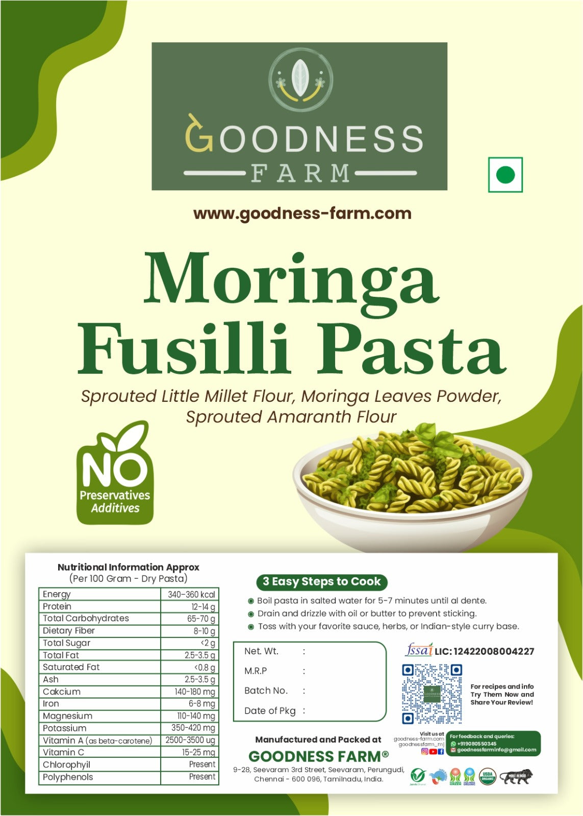 Moringa Millet Fusili Pasta ORGANIC (180 G)