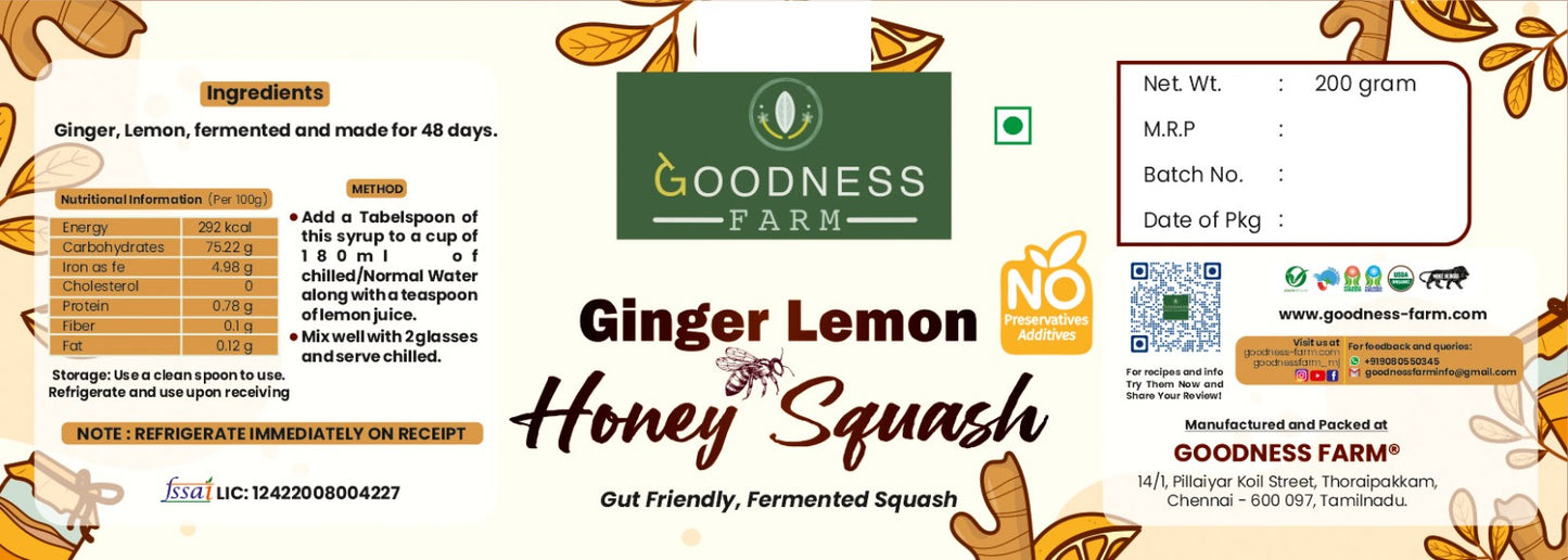 Ginger & Lemon Honey Squash ORGANIC (200 ml)
