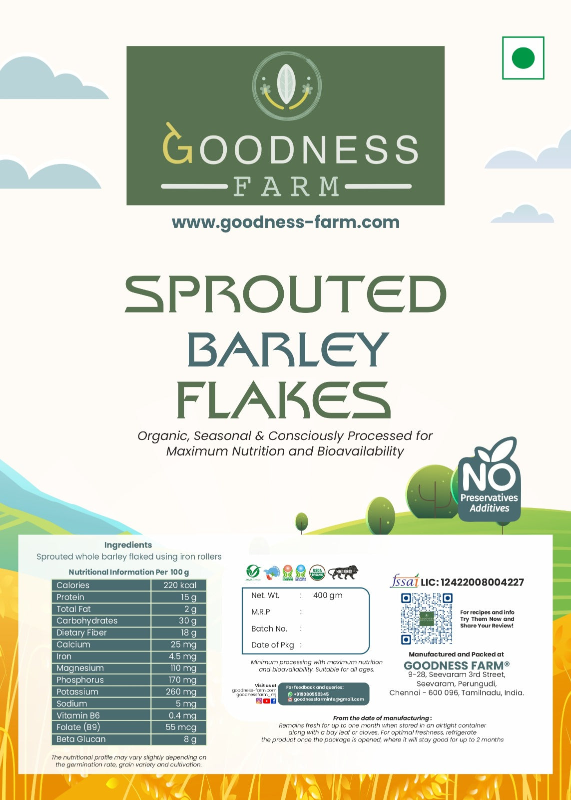 Sprouted Barley Flakes (400 gms)