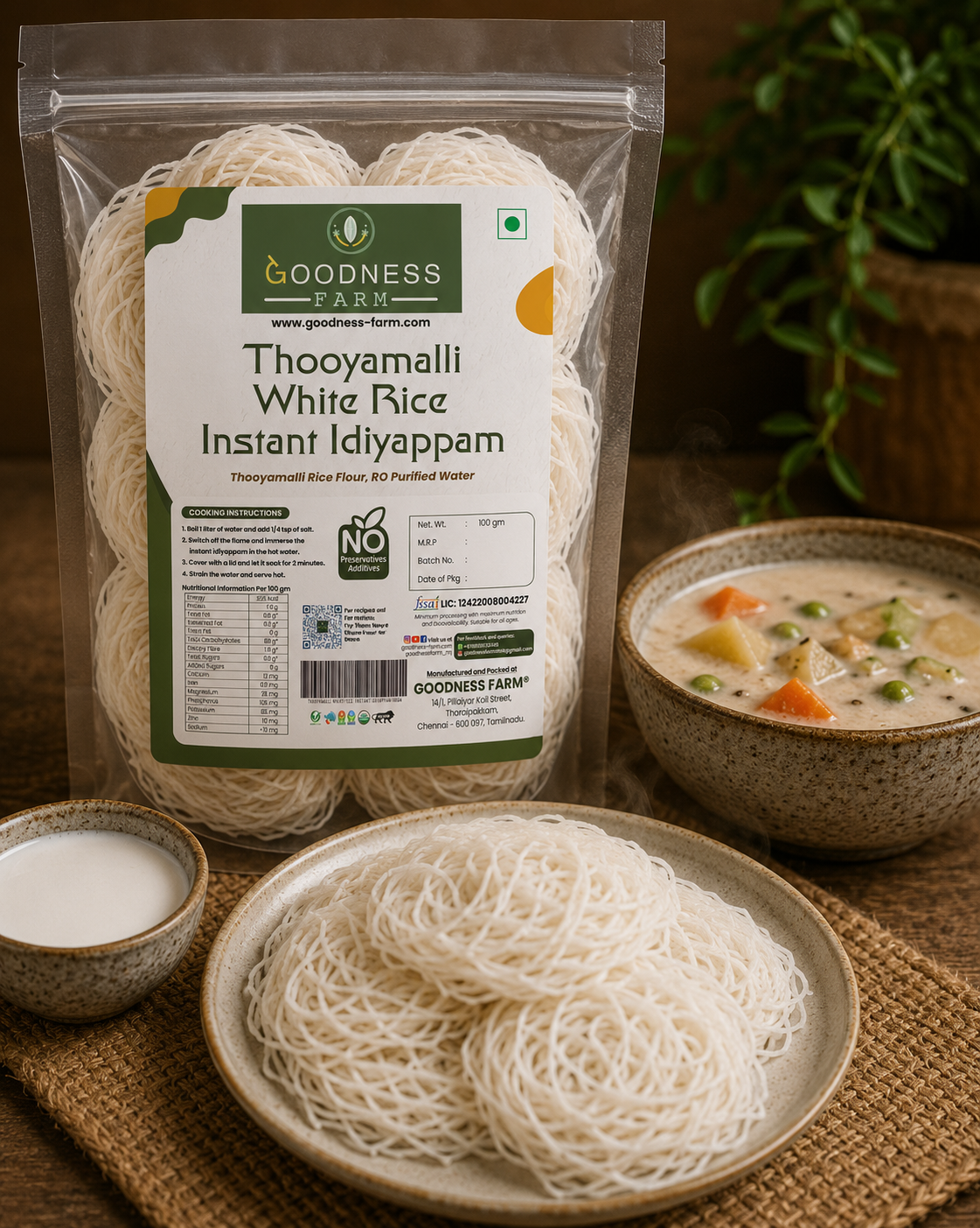 Instant Idiyappam White Rice ORGANIC (100 G)
