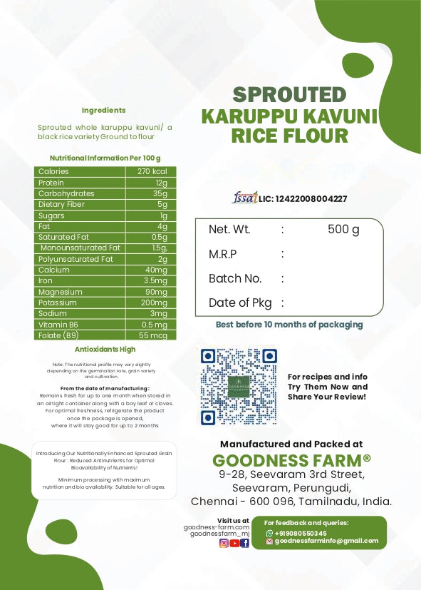 Sprouted Karuppu Kavuni- Black Rice Flour (500 G)