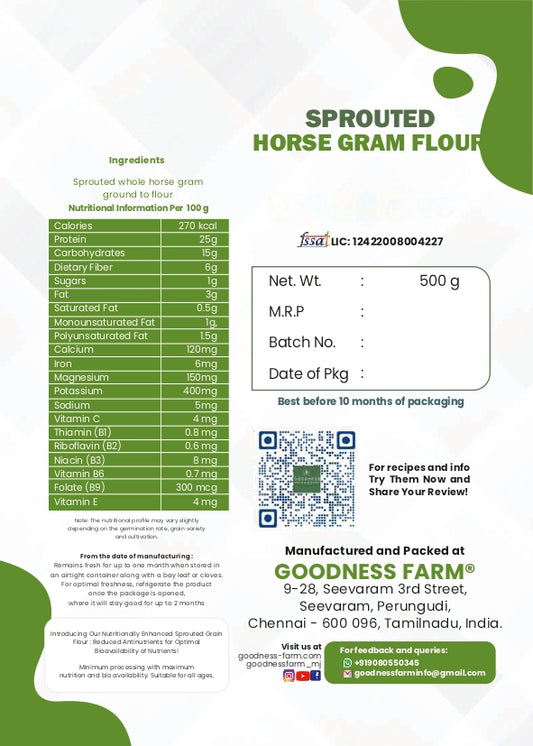 Sprouted Horse Gram Flour (500 gms), Organic