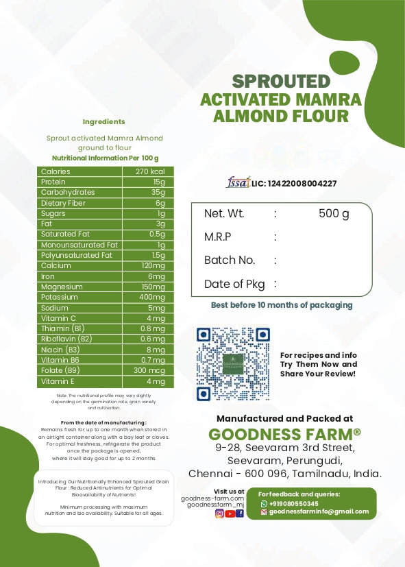 Mamra Almond Sprouted Flour, Blanched (no skin), Organic (250 gms)