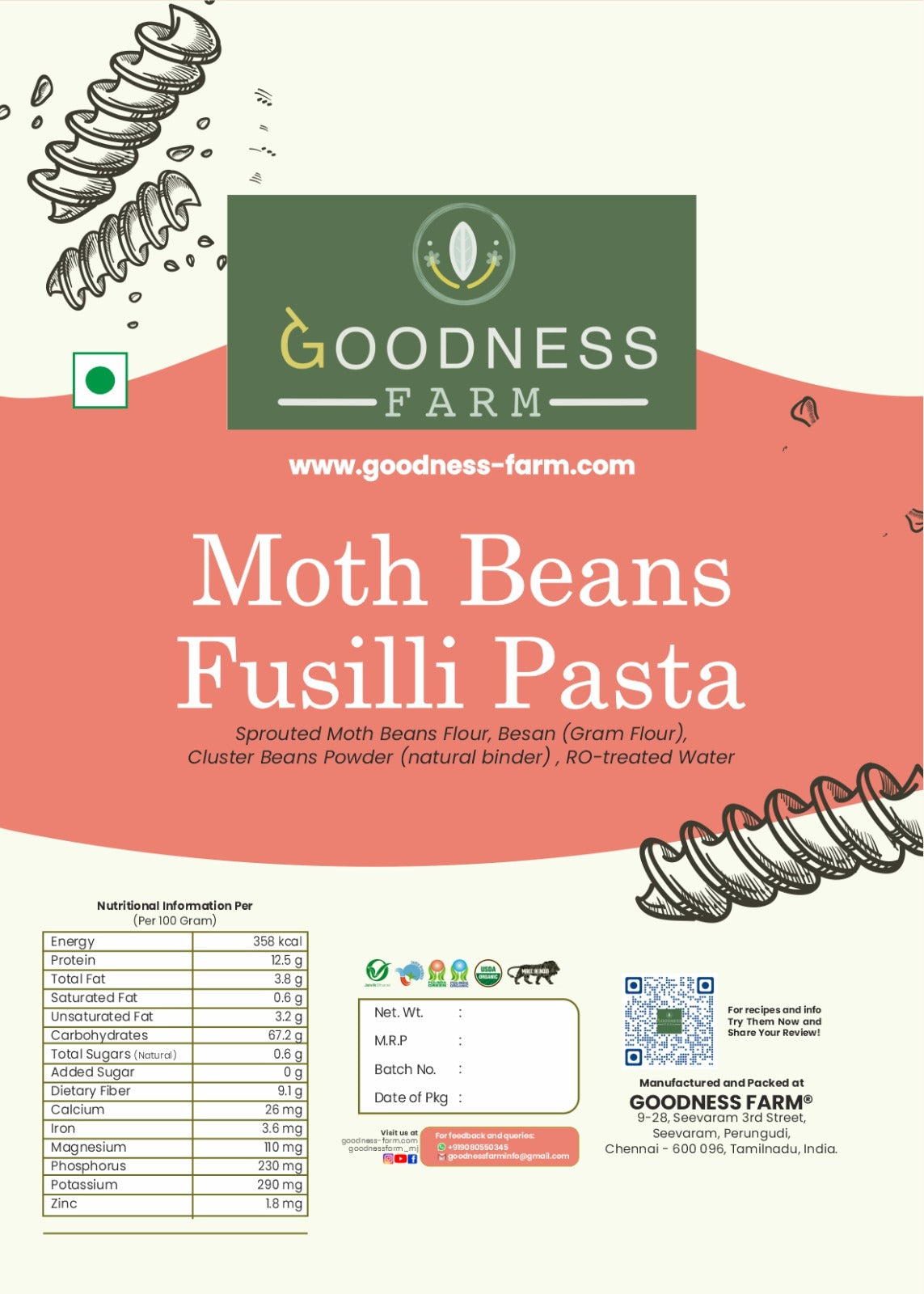 Moth Beans Fusili Pasta (180 G)