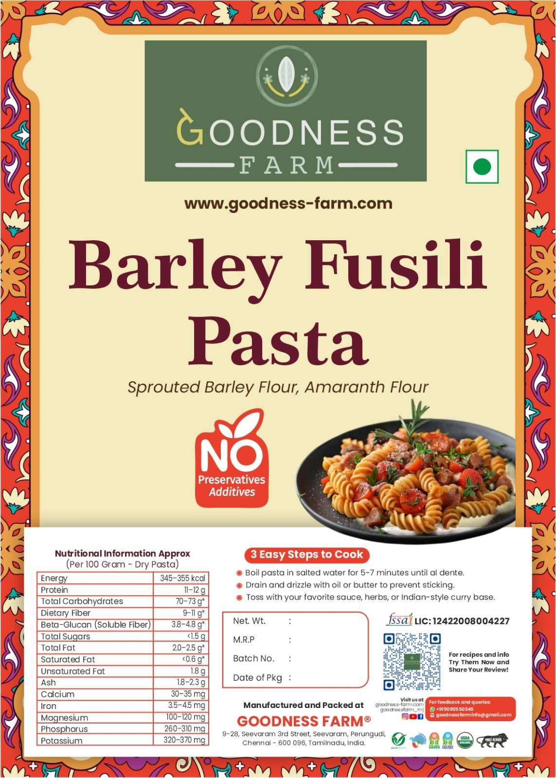Barley Fusili Pasta ORGANIC (200 G)
