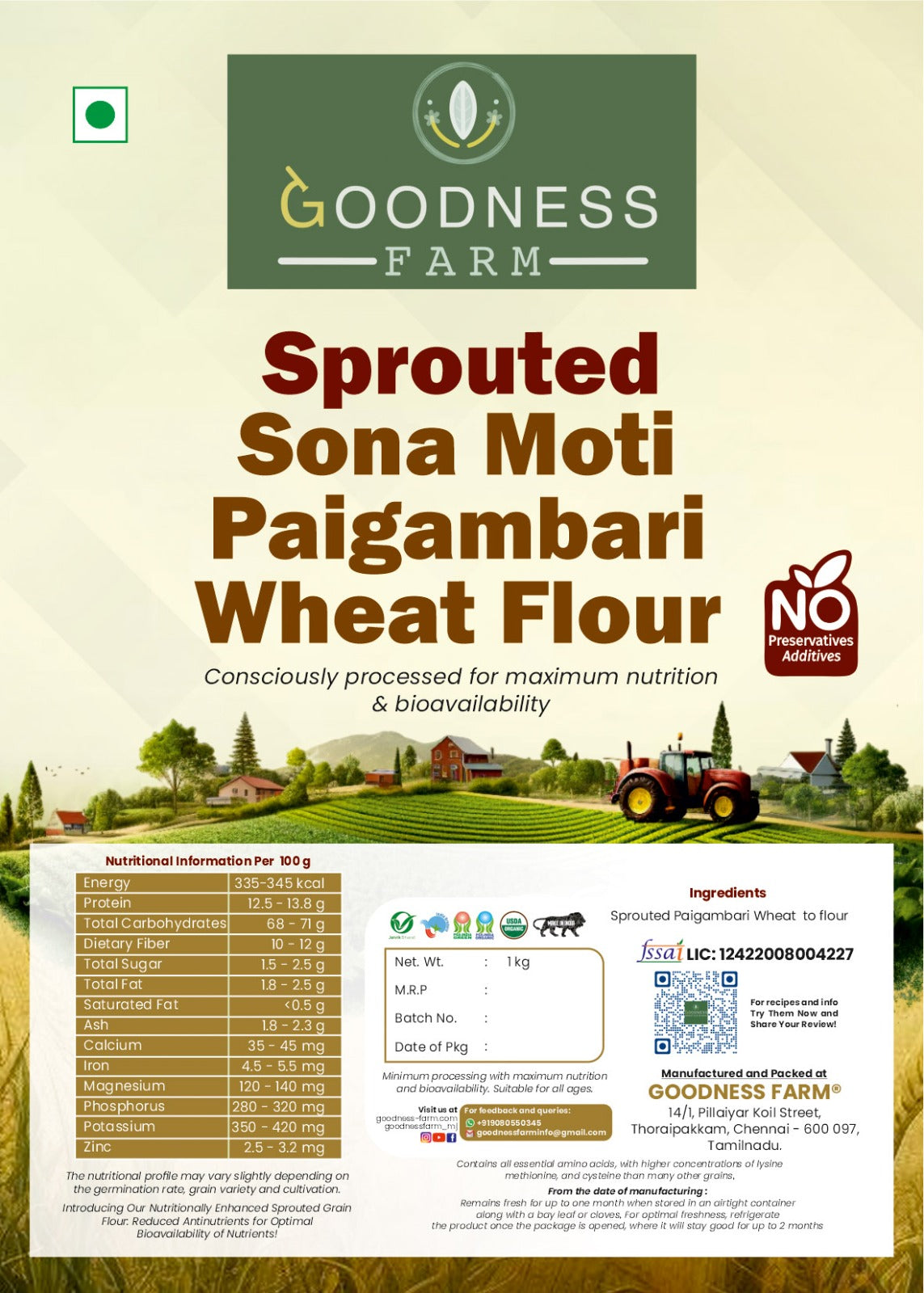 Sprouted Sonamoti Paigambari Wheat Flour ORGANIC (1 kg)