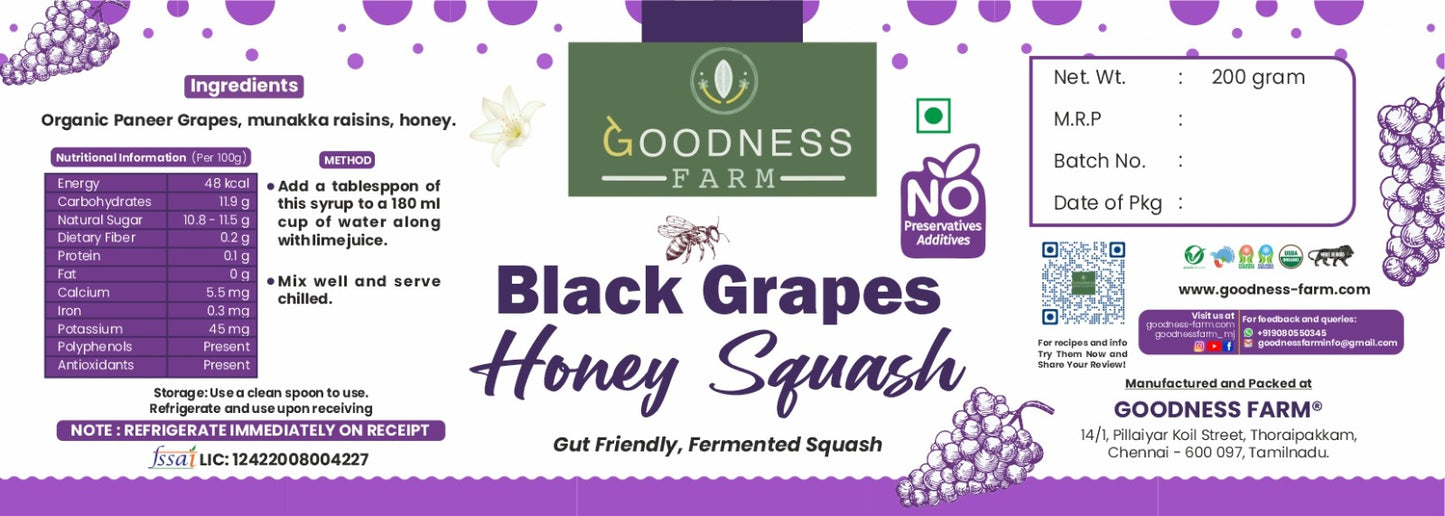 Black Grapes Honey & Munakka Honey Squash ORGANIC (200 ml)