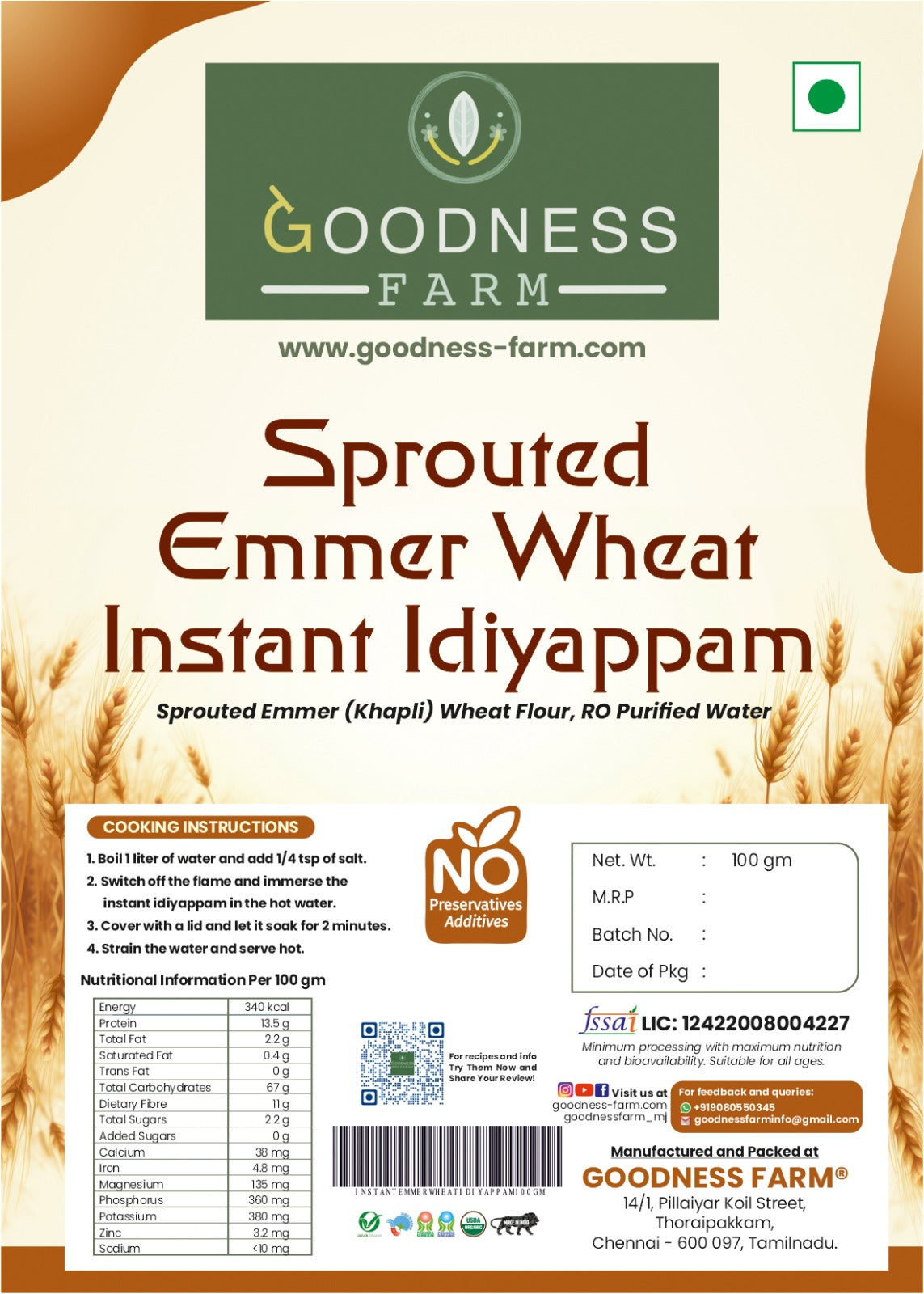 Instant Idiyappam Emmer Wheat ORGANIC (100 G)