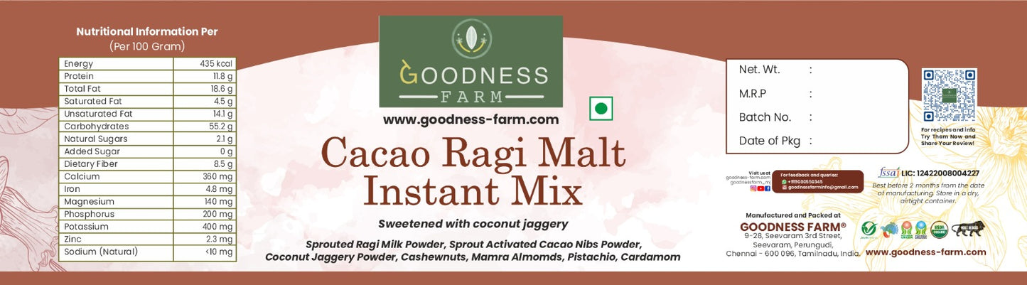 Cacao Ragi Malt Sweetened ORGANIC (300 G)