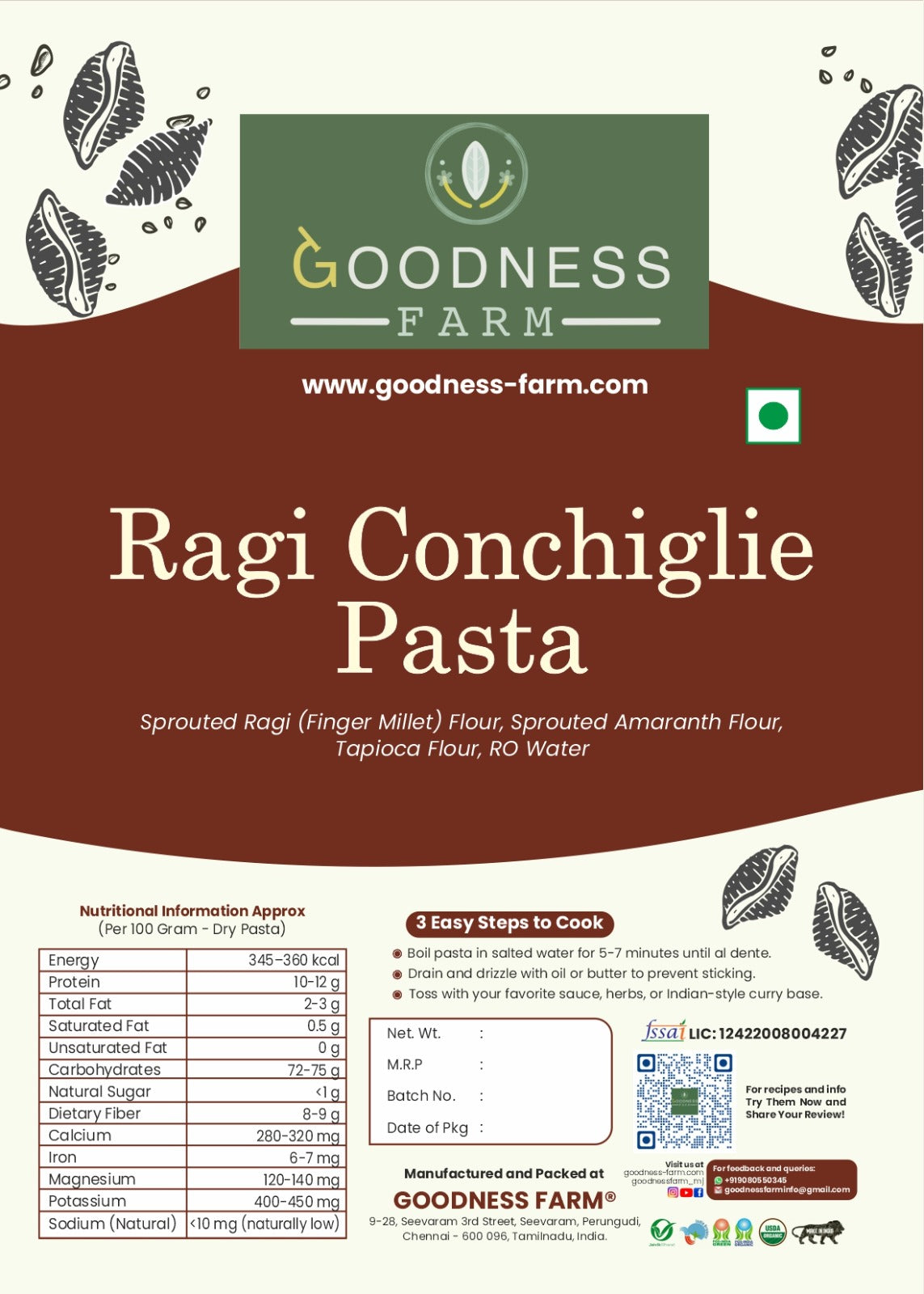 Ragi Conchiglie Pasta ORGANIC (180 G)
