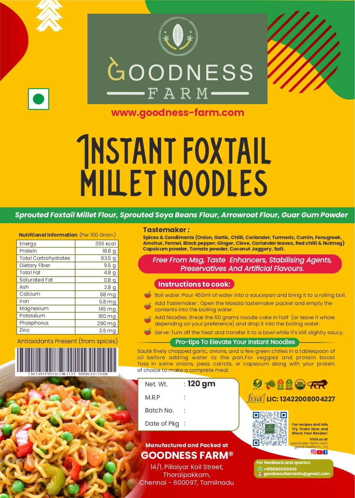 Instant Foxtail Millet Noodles ORGANIC (120 G)