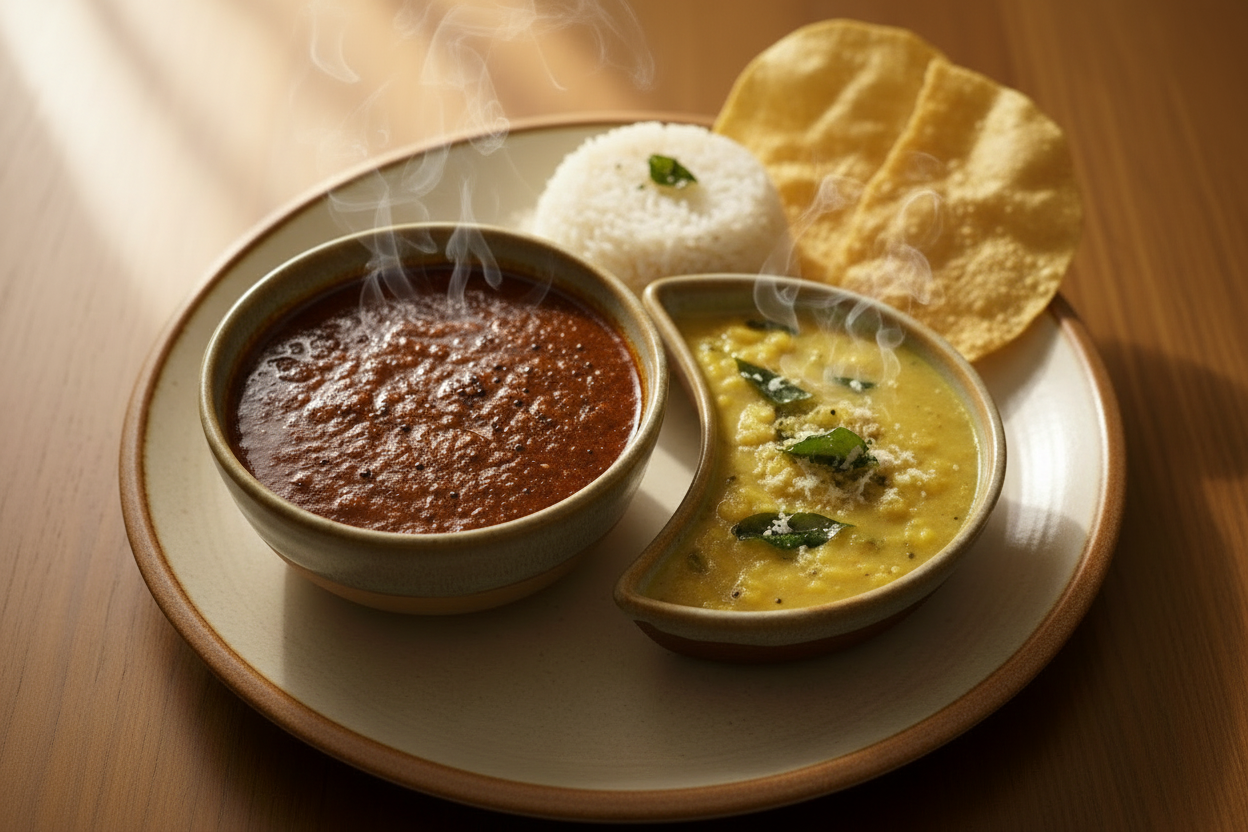 add steaming rice with a papad 