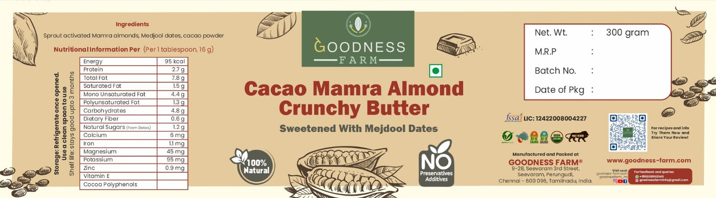 Cacao Mamra Almond Crunchy Sweetened with Mejdool Dates ORGANIC
