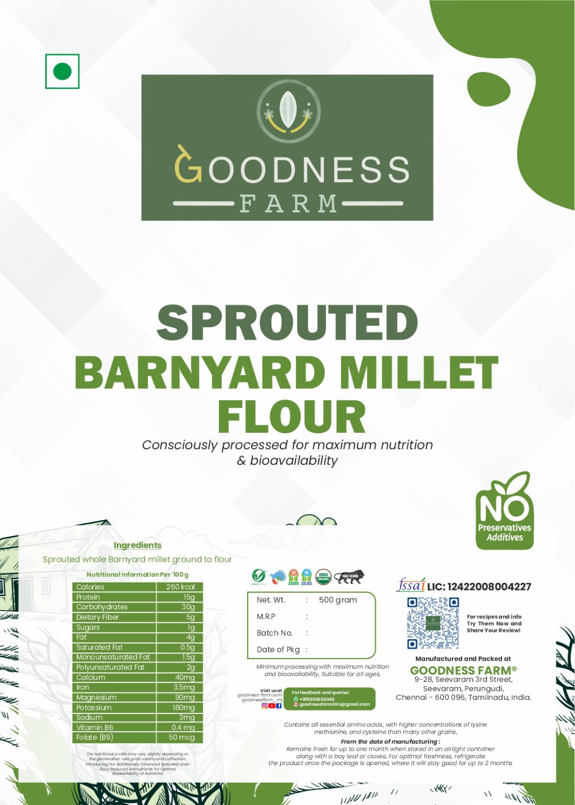 Sprouted Barnyard Millet Flour ORGANIC (500 gms)