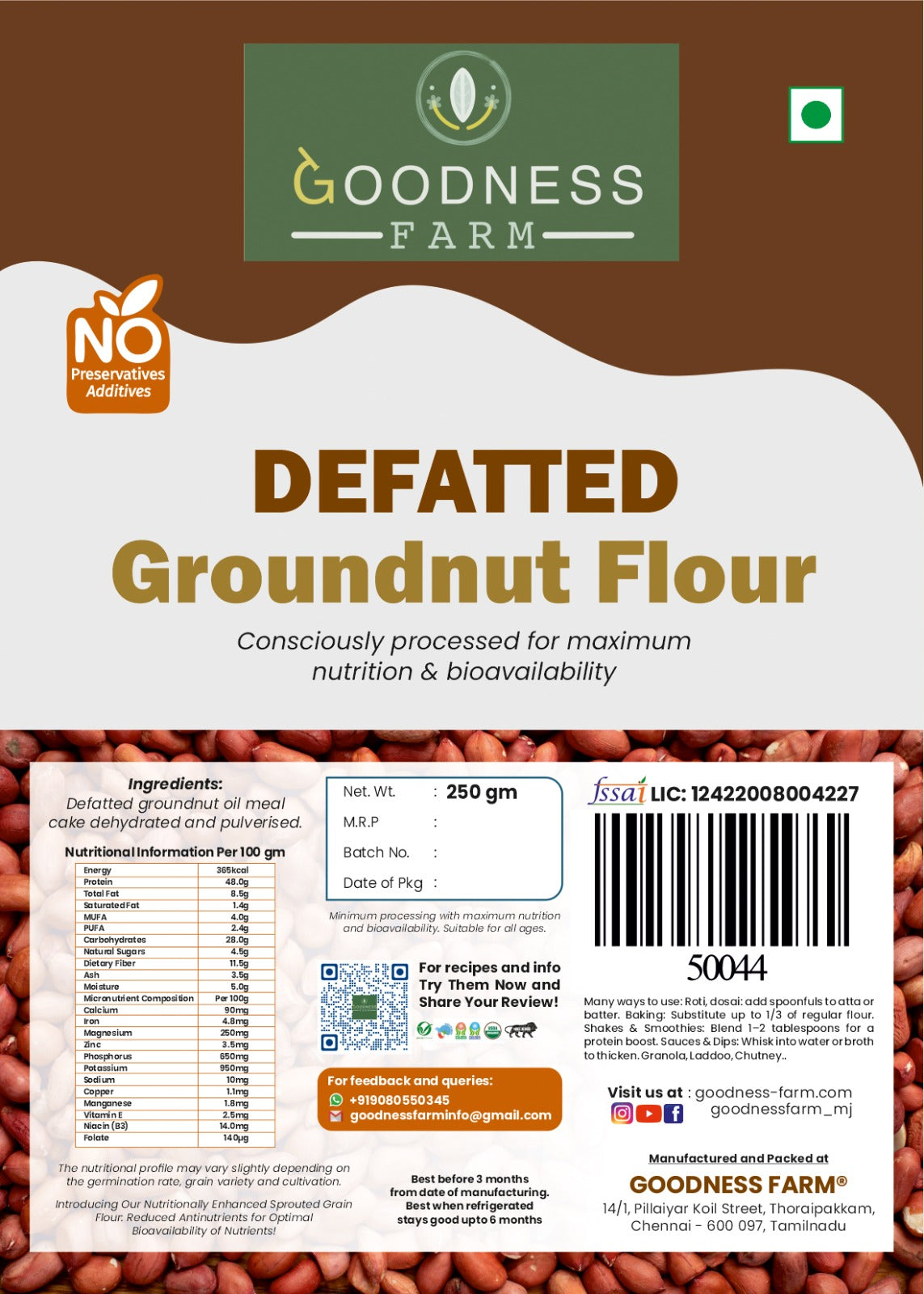Defatted Peanut Flour ORGANIC (250 G)