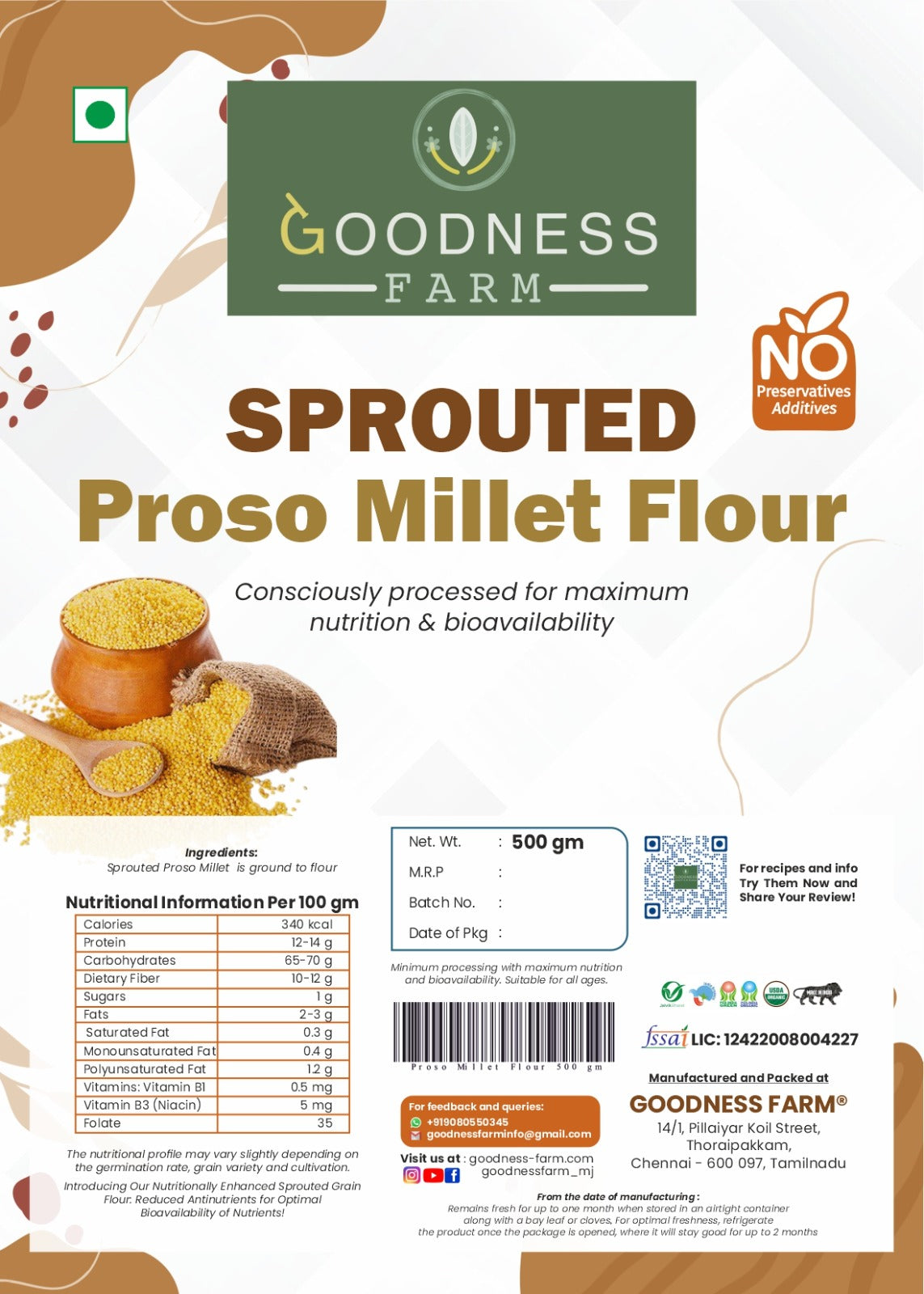 Proso Millet Sprouted Flour ORGANIC (500 G)