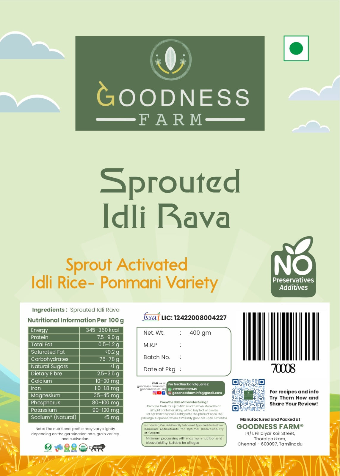 Idli Rice Rava ORGANIC (400 G)